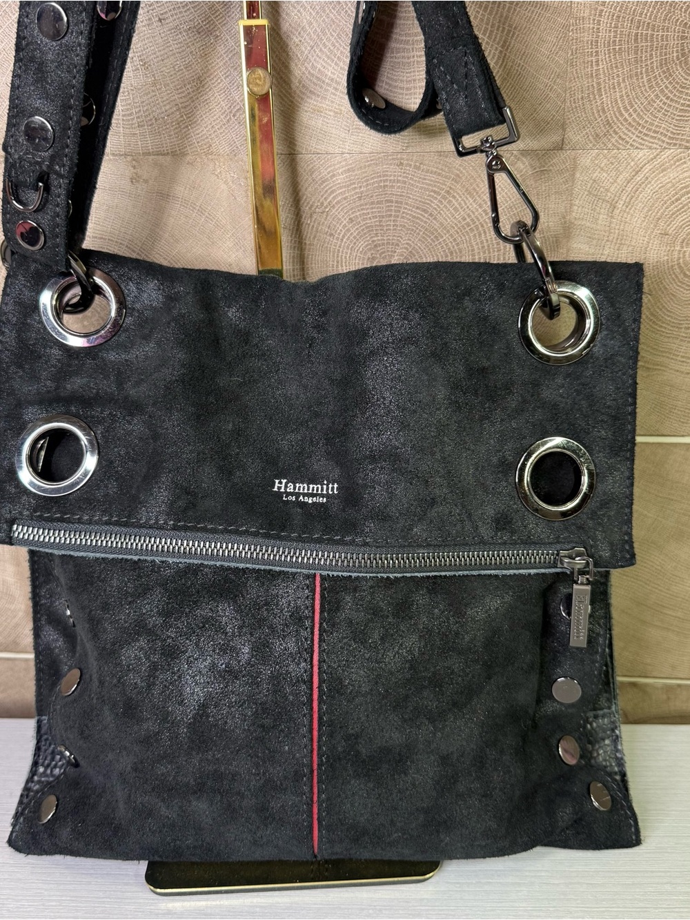 Hammitt Montana Adjustable Pewter Leather with black and Silver - Picture 4 of 9